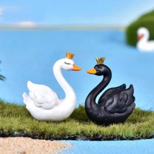 Mini Fairy Garden Animals White And Black Cute Resin Swan Model Wholesale Fairy Garden Accessories Supplies Miniture Fairy Garden Ornament Small Artificial Birds Figurine Kids Gifts Terrarium Fairy Garden Kits Decoration Table Decor